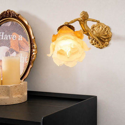 Serafino wall sconce brass finish angel single entry foyer console vintage warm characterful welcoming American home lifestyle interior