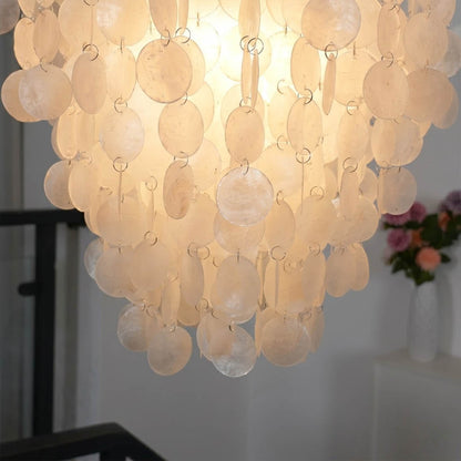 Serena Capiz shell translucent natural pearl iridescent close up detail Coastal Boho beach house authentic craftsmanship