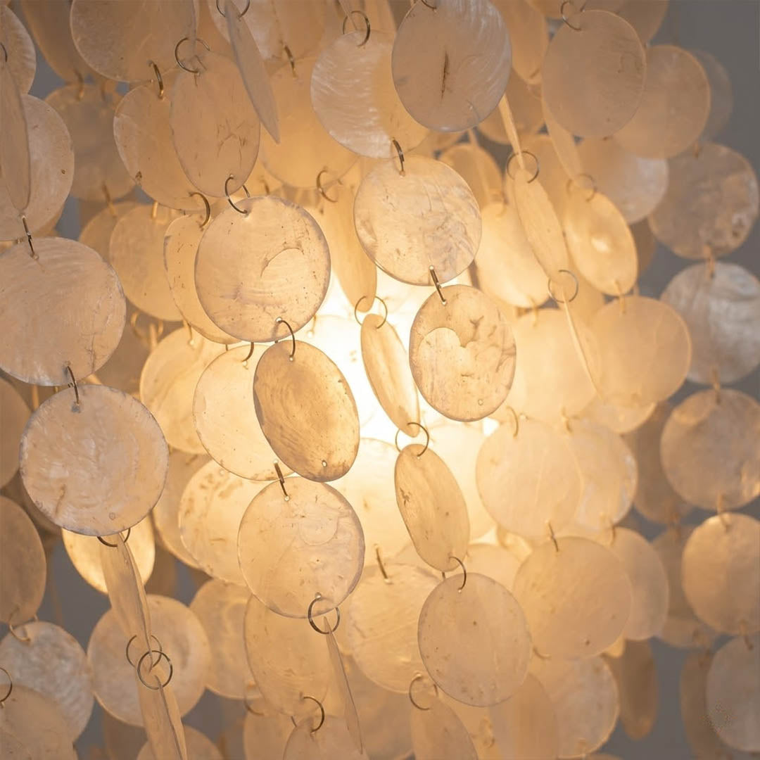 Serena Capiz shell translucent natural pearl iridescent close up detail Coastal Boho beach house authentic craftsmanship
