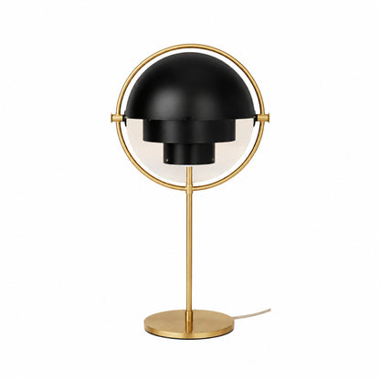 Sfera sculptural table lamp black gold metal ball form adjustable shade modern white background front view