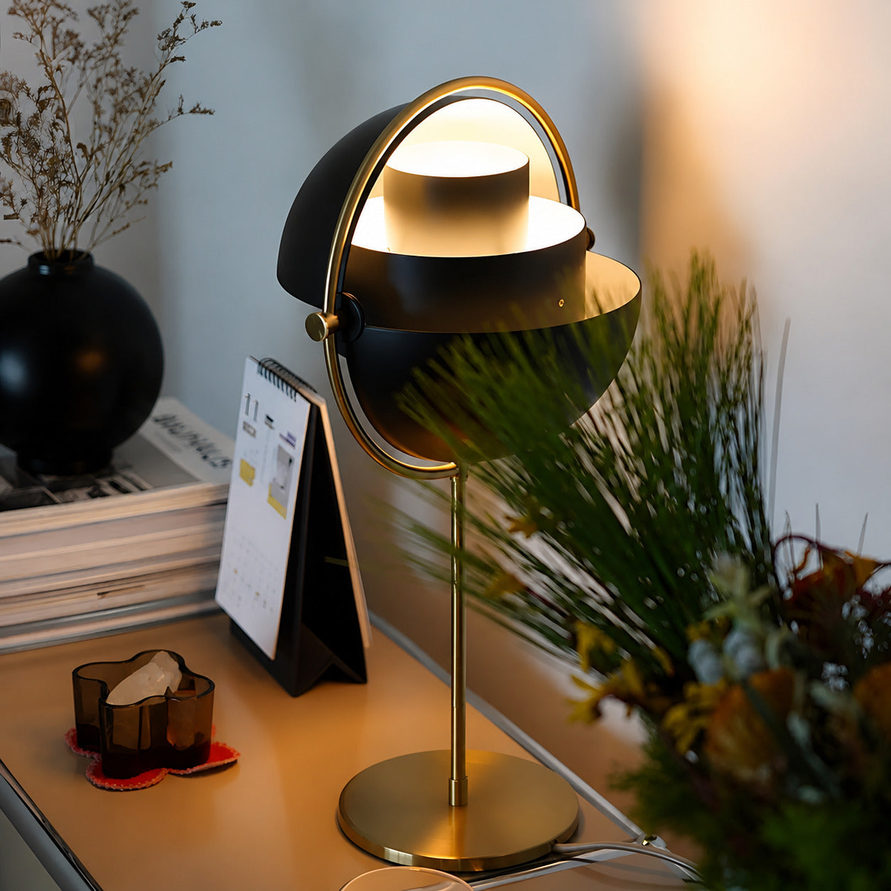 Sfera sculptural table lamp bookshelf desk accent glow metal ball sculptural cute American home lifestyle interior styled