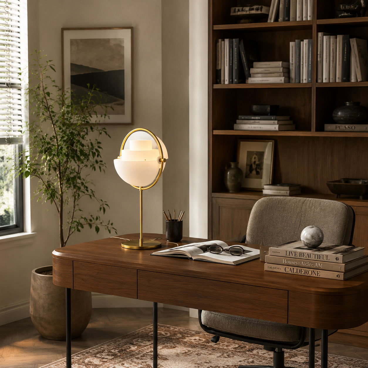 Sfera sculptural table lamp bookshelf desk accent glow metal ball sculptural cute American home lifestyle interior styled