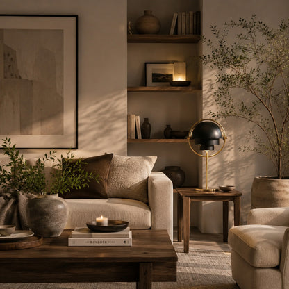 Sfera sculptural table lamp living room side table glow metal ball sculptural statement American home lifestyle interior styled
