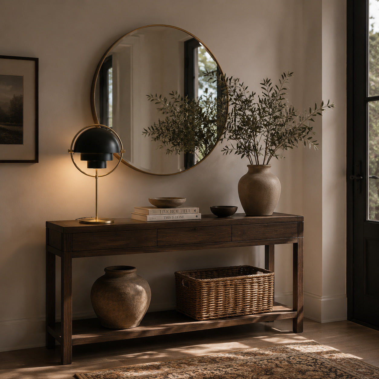 Sfera sculptural table lamp illuminated evening glowing metal ball sculptural artful cozy American home lifestyle interior