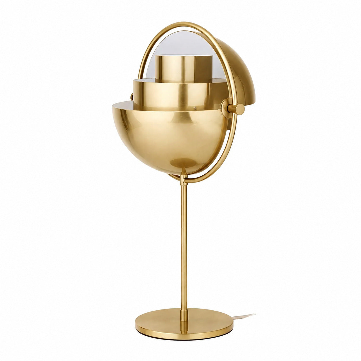 Sfera sculptural table lamp black gold metal ball form adjustable shade modern white background front view