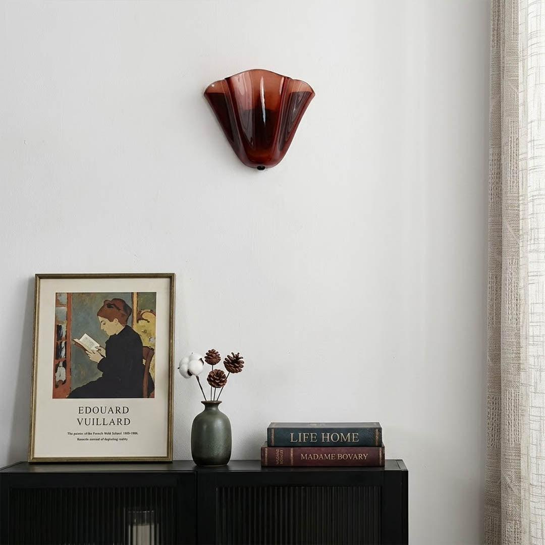 Shellie brown wall sconces pair flanking dining room sideboard walnut interior warm traditional symmetric