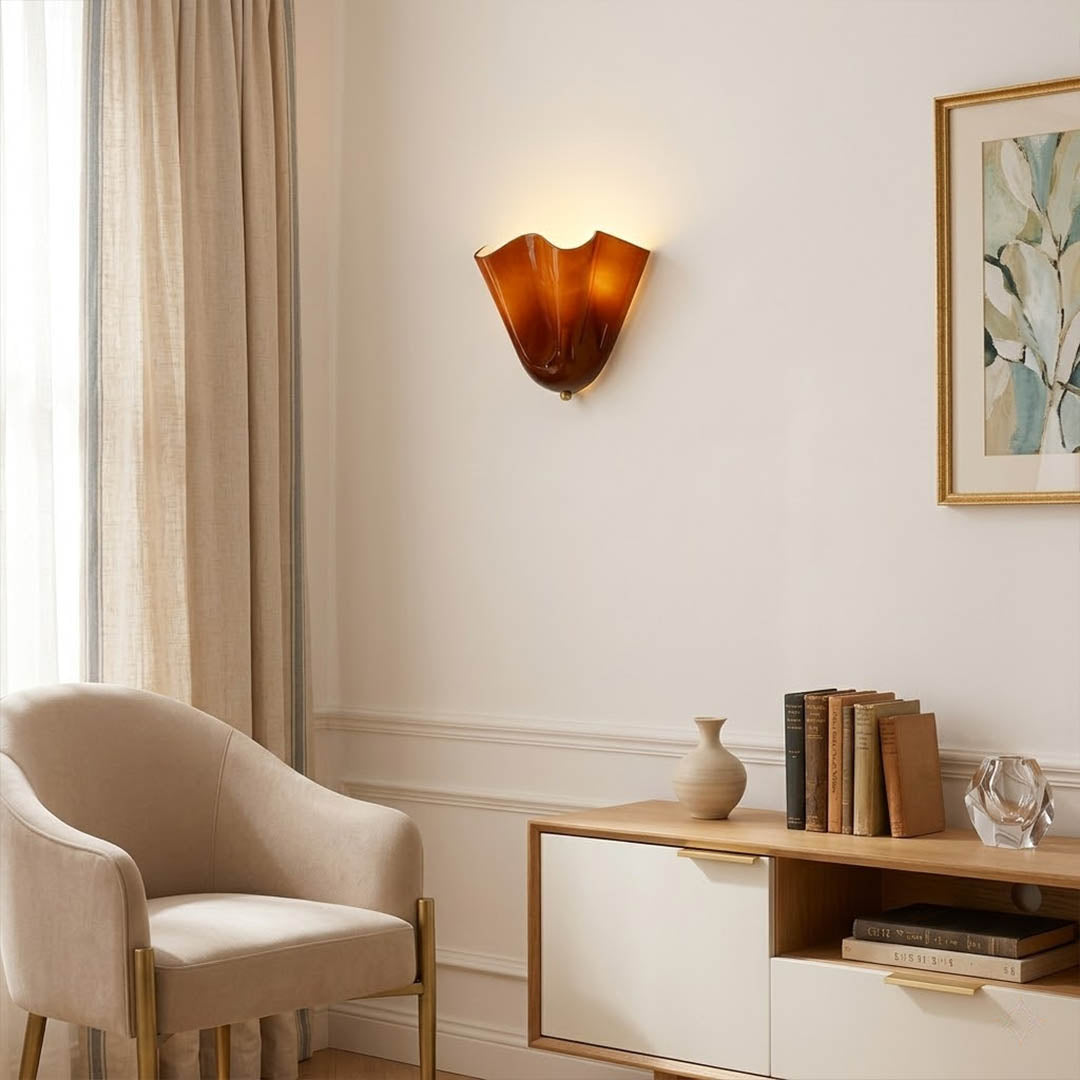 Shellie amber wall sconce bedside bedroom warm coastal glow above headboard mid century interior