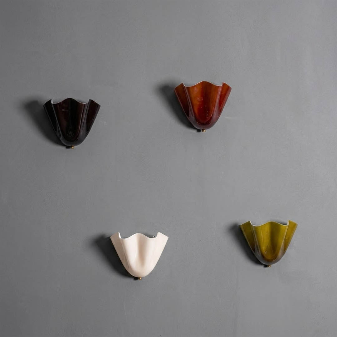 Shellie wall sconce four colors comparison amber beige sea green brown tinted glass shell shade color options swatch