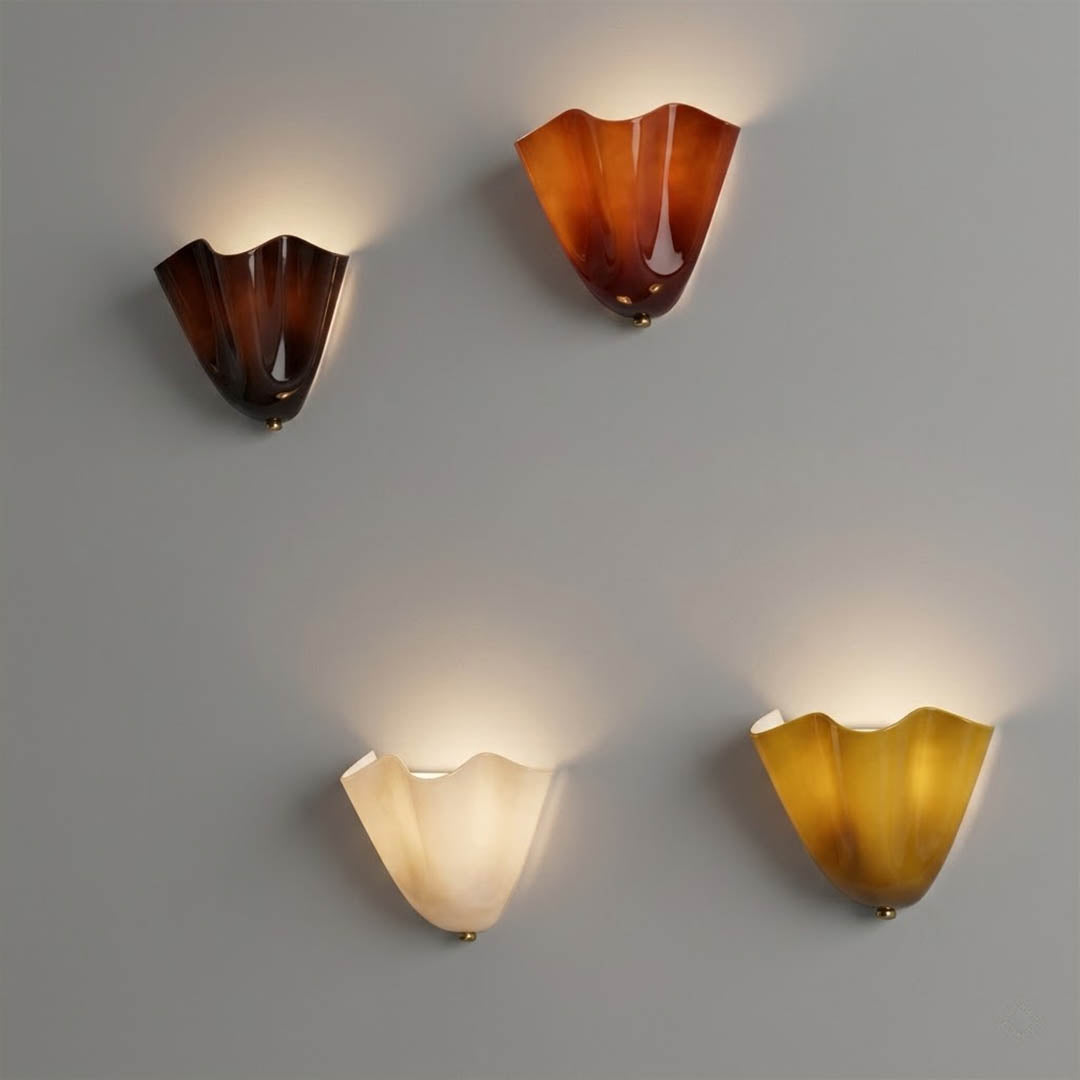 Shellie wall sconce four colors comparison amber beige sea green brown tinted glass shell shade color options swatch