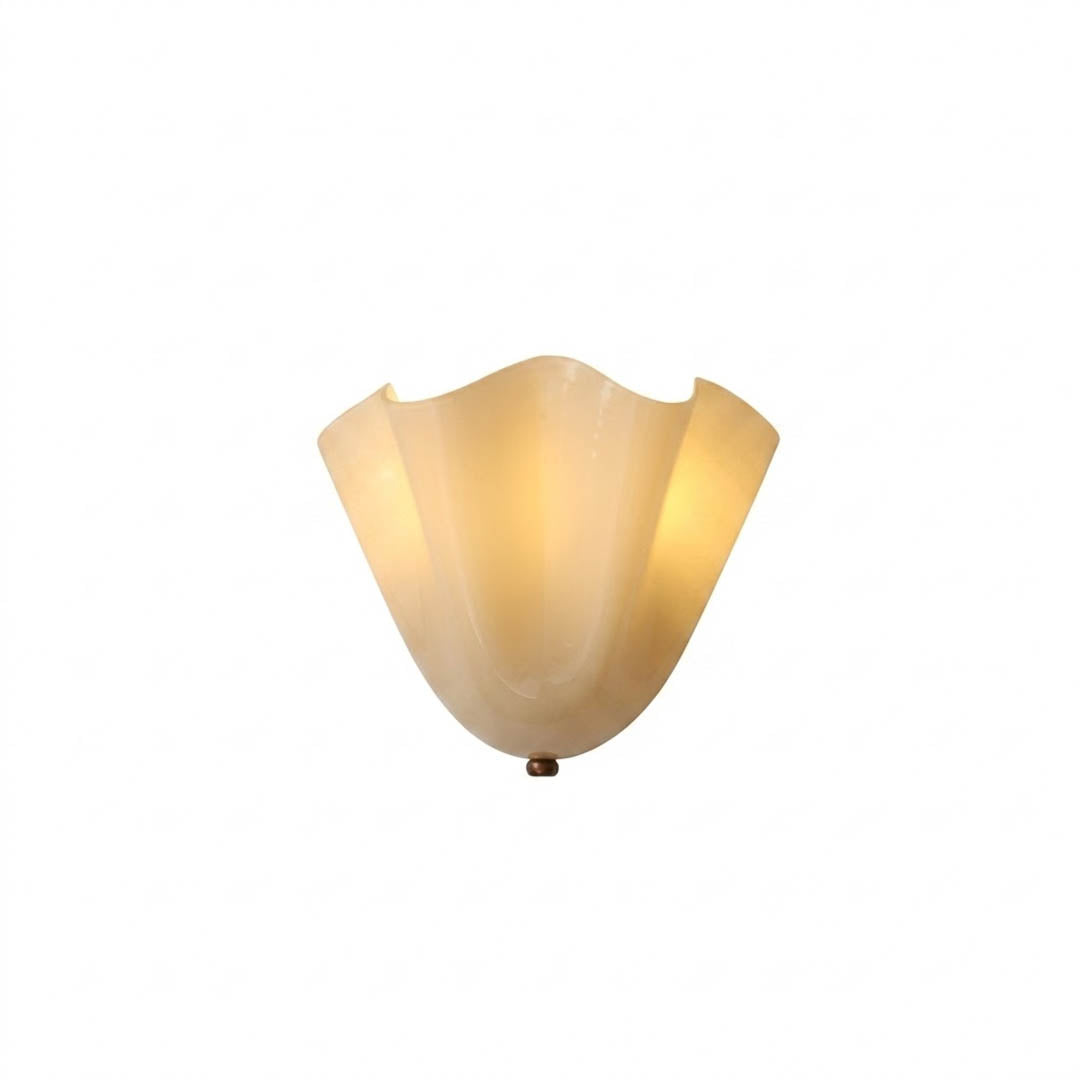 Shellie coastal wall sconce Beige tinted glass shell curve shape Stuberlighting white background product photography