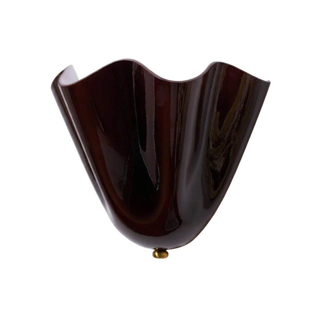 Shellie coastal wall sconce Brown tinted glass shell curve shape Stuberlighting white background product photography
