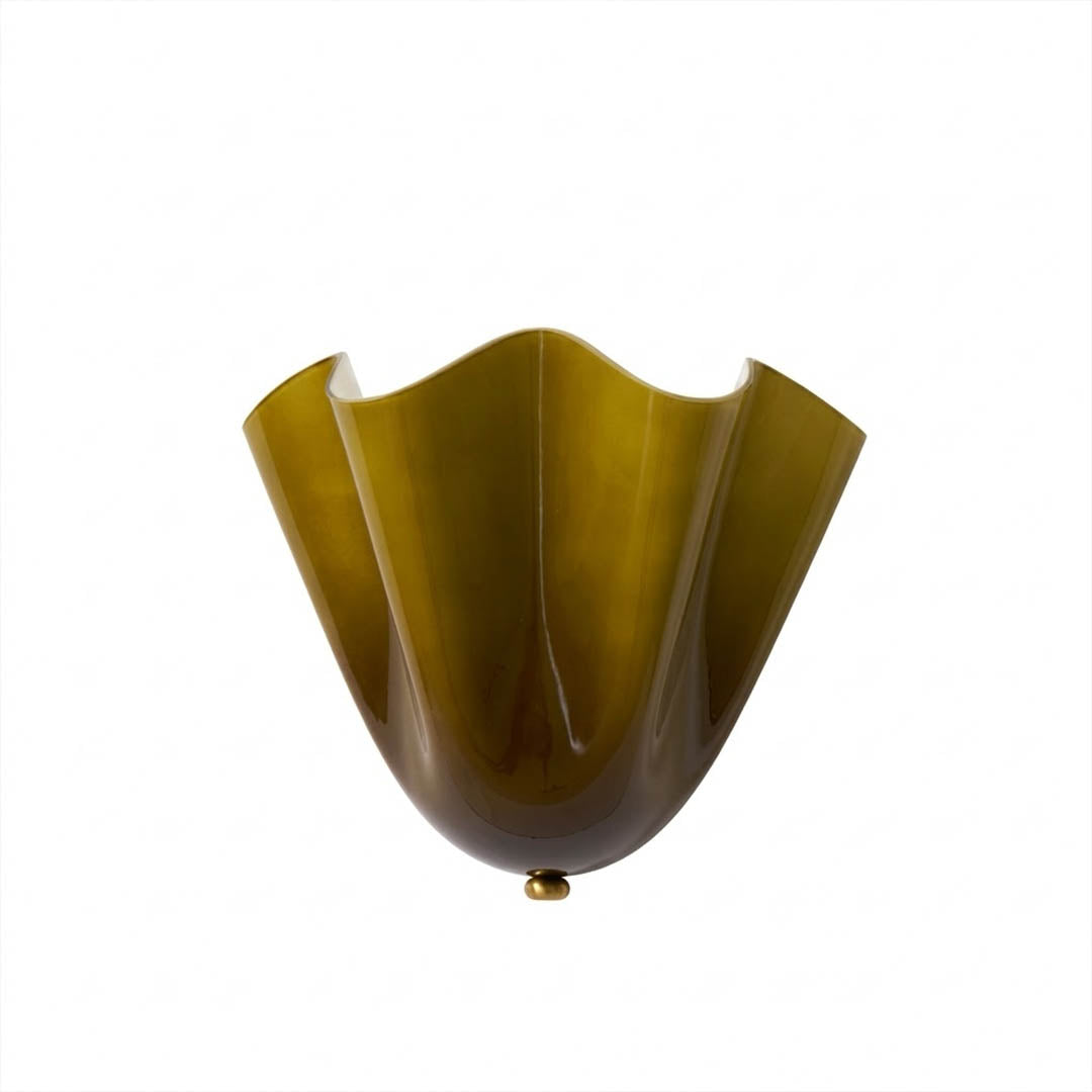 Shellie coastal wall sconce Green tinted glass shell curve shape Stuberlighting white background product photography