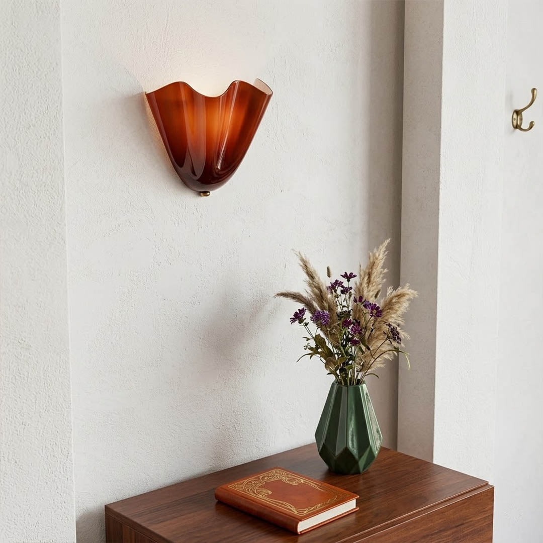 Shellie brown wall sconces pair flanking dining room sideboard walnut interior warm traditional symmetric