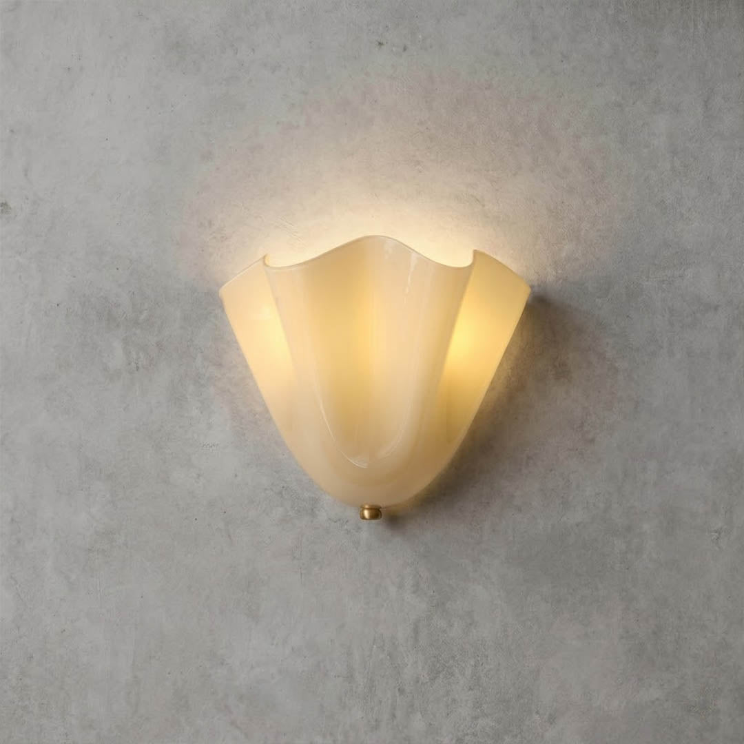 Shellie coastal wall sconce Beige tinted glass shell curve shape Stuberlighting white background product photography