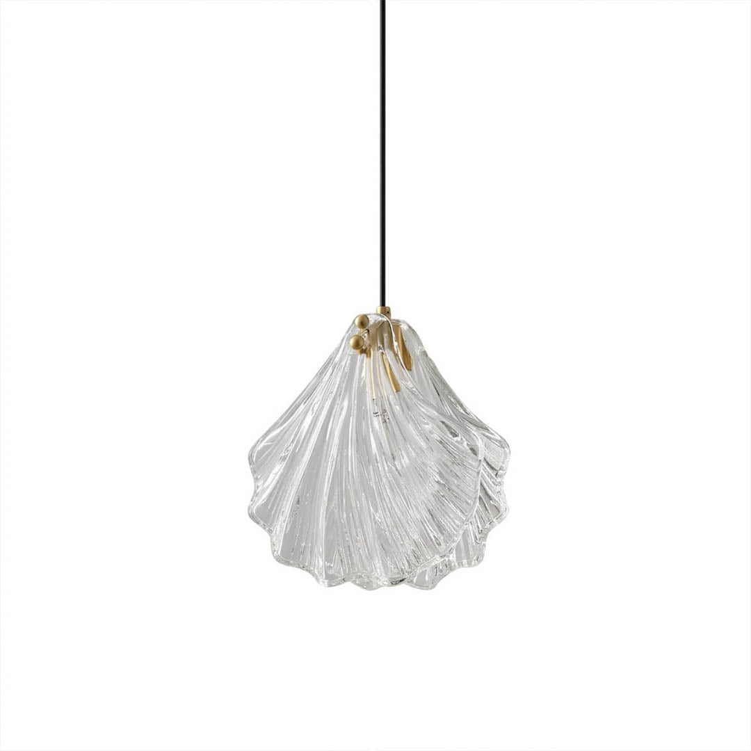 Shellie coastal pendant clear hand blown nested glass spheres brass canopy single crystalline fixture white background