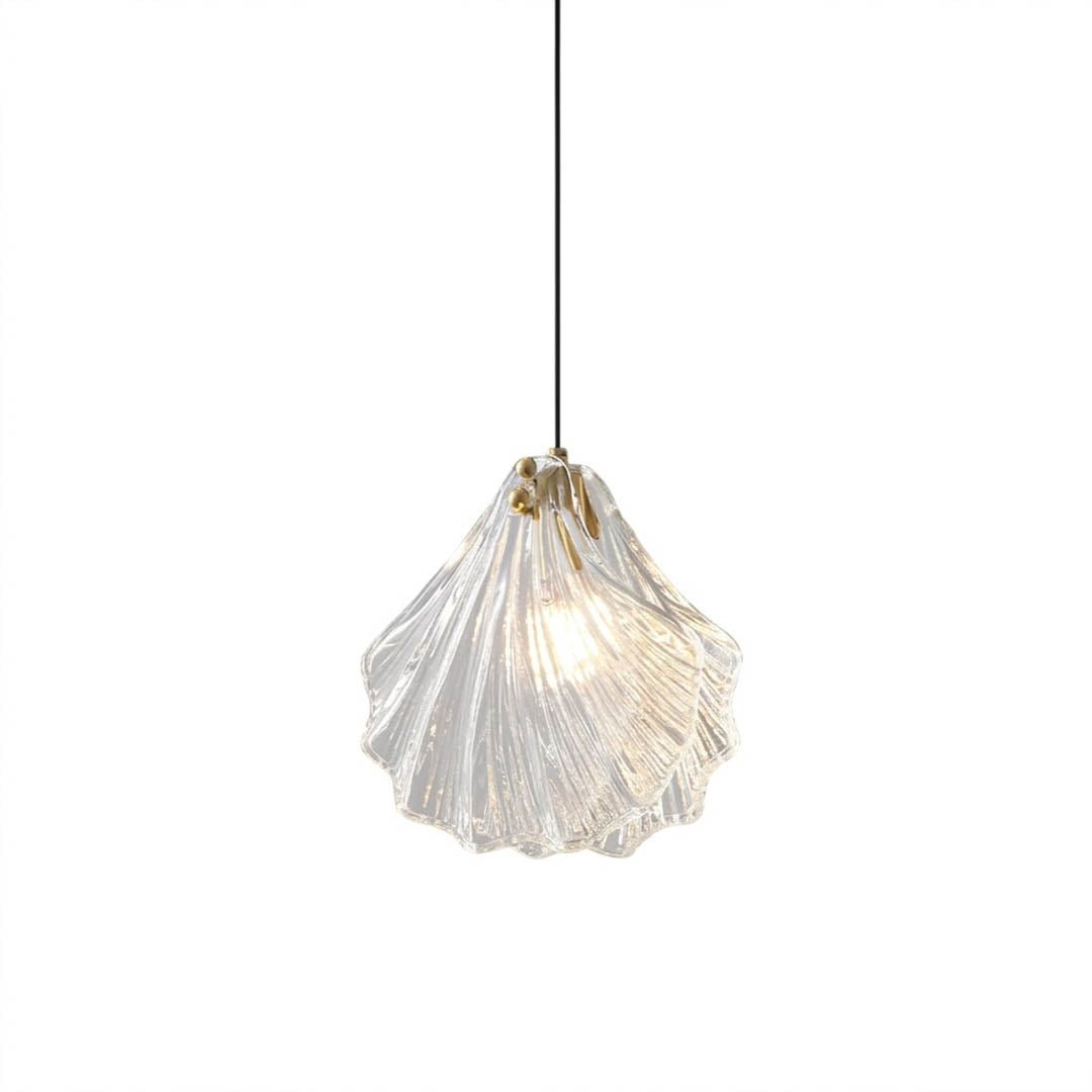 Shellie coastal pendant clear hand blown nested glass spheres brass canopy single crystalline fixture white background