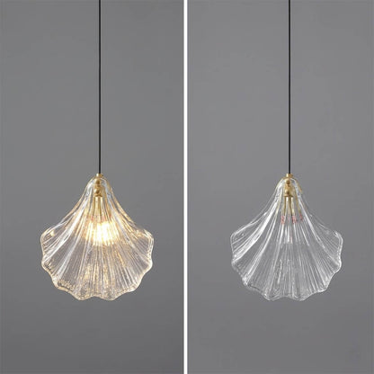 Shellie coastal pendant two finishes amber and clear side by side comparison brass canopy hand blown glass color guide