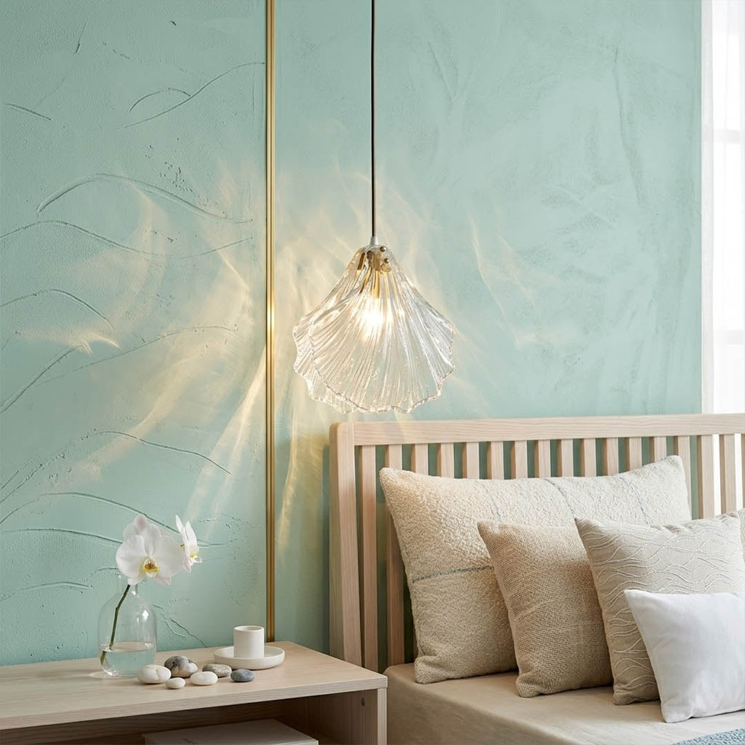 Shellie amber coastal pendant single hanging beside bed bedroom nightstand replacement warm amber glow beach house bedroom