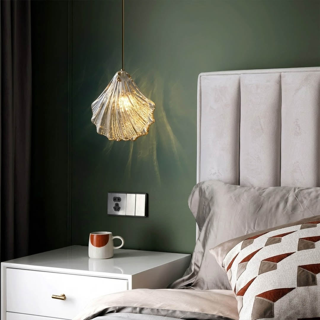 Shellie amber coastal pendant single hanging beside bed bedroom nightstand replacement warm amber glow beach house bedroom