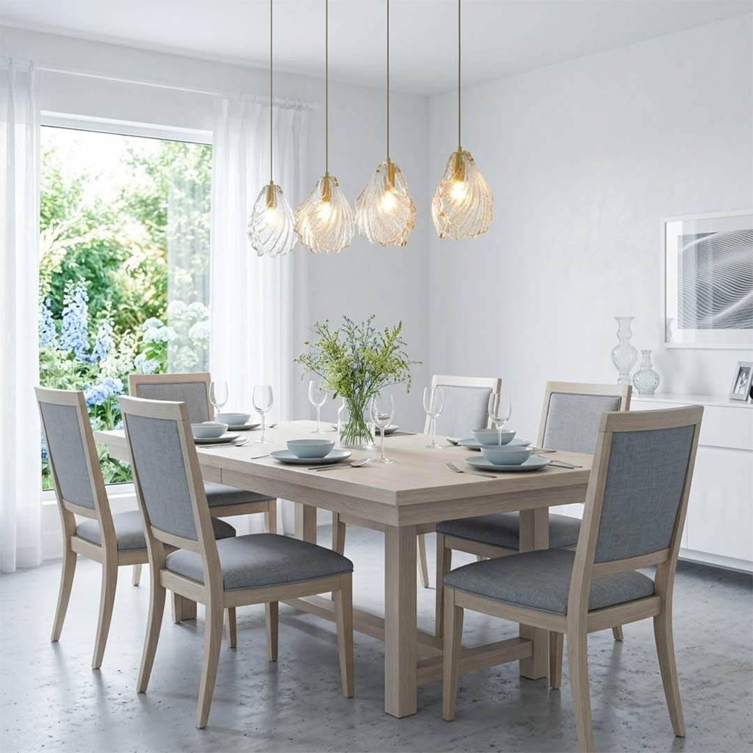Shellie Coastal Collection complete installation pendant light and wall sconce together in beach house unified architectural lighting