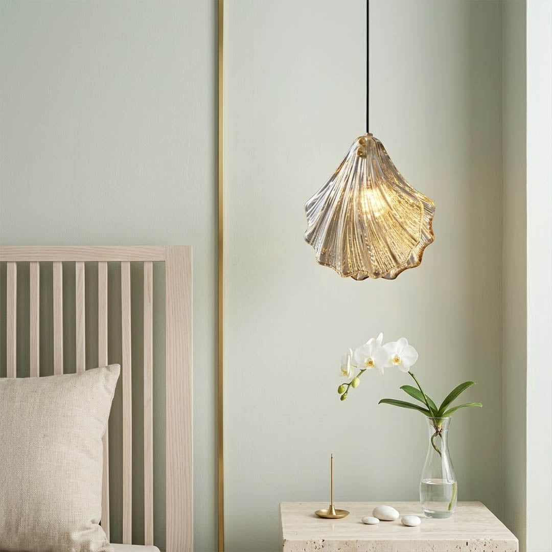 Shellie amber coastal pendant single hanging beside bed bedroom nightstand replacement warm amber glow beach house bedroom