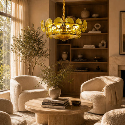 Sienna White Murano style vintage cluster chandelier living room transitional elegant Mid Century Italian designer warm glow lifestyle interior