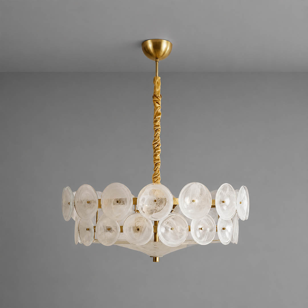 Sienna Murano style vintage glass cluster chandelier Sage Green Cottagecore 32 inch Mid Century Italian bronze frame botanical white background