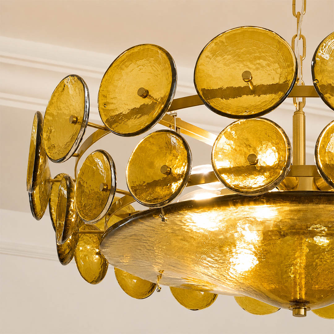 Sienna Murano craftsmanship stained glass texture warm glow close up detail Italian Mid Century vintage authentic material