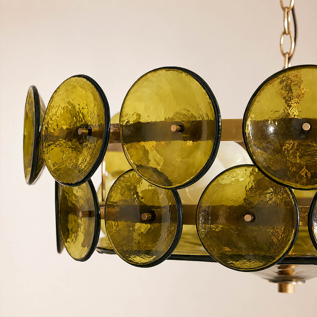 Sienna Murano craftsmanship stained glass texture warm glow close up detail Italian Mid Century vintage authentic material