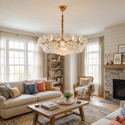 Sienna White Murano style vintage cluster chandelier living room transitional elegant Mid Century Italian designer warm glow lifestyle interior