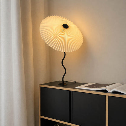Sinuo table lamp black beige modern entryway foyer console welcome sculptural squiggle wavy metal fabric drum shade postmodern Memphis inspired warm ambient elegant lifestyle interior