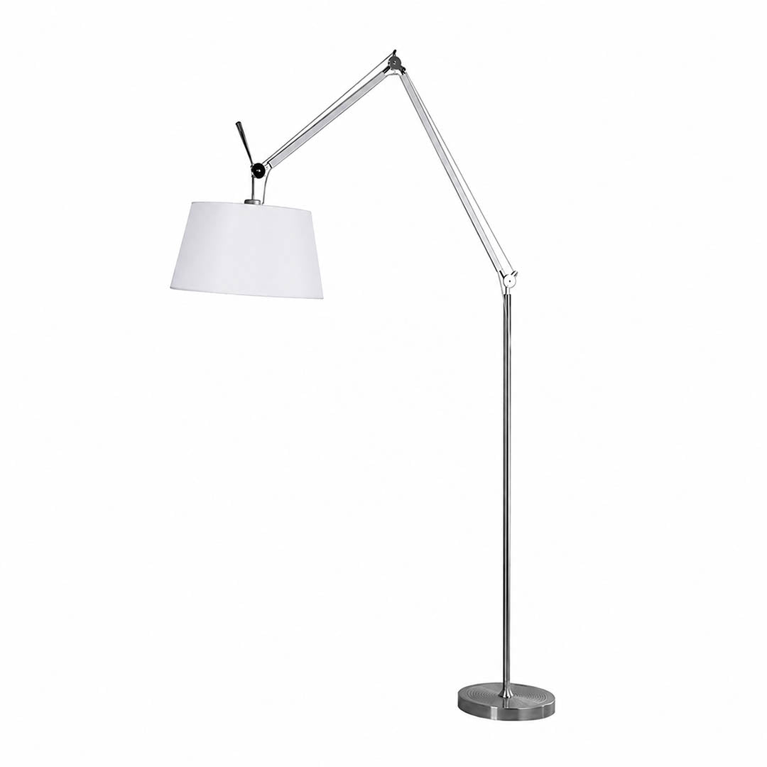 Snodo floor lamp in the 95.7-inch height, tall swing arm floor lamp arcing over a living room sofa