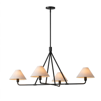 Sola matte black angular chandelier 4-light white fabric drum shade minimalist white background