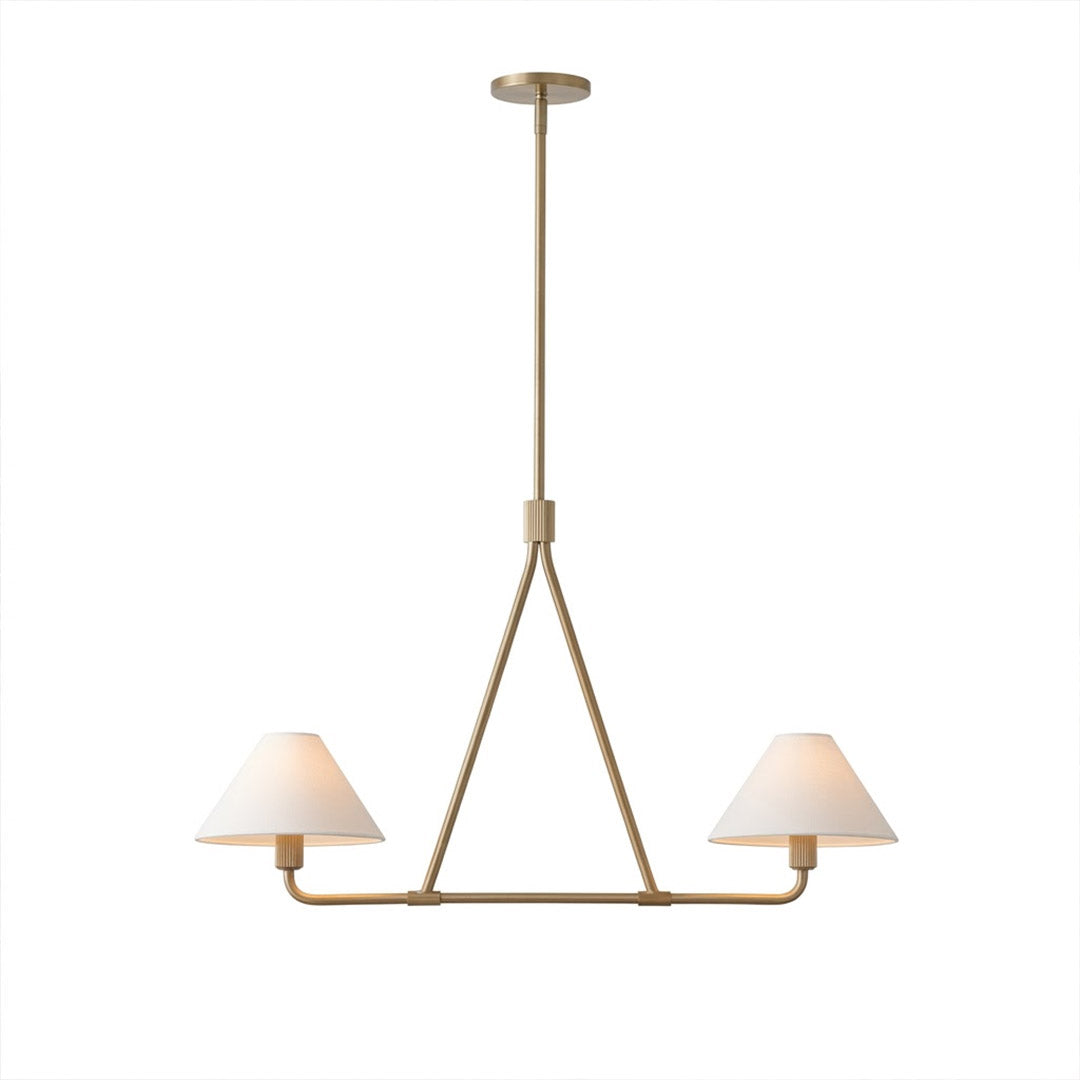 Sola black angular chandelier above dining table warm fabric drum shade light japandi interior