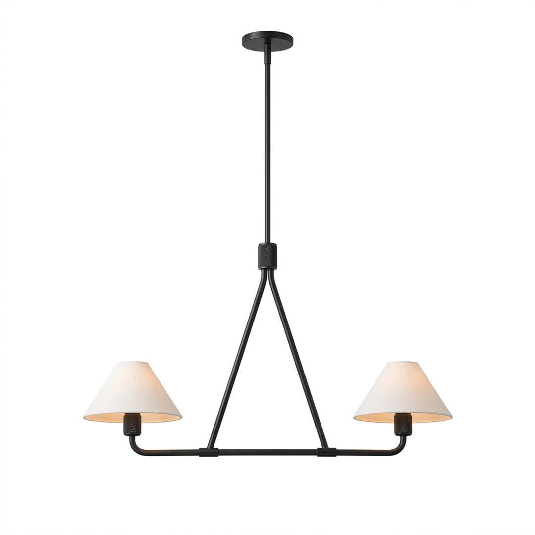 Sola matte black 2-light small angular chandelier white drum shade 27.6 inch white background