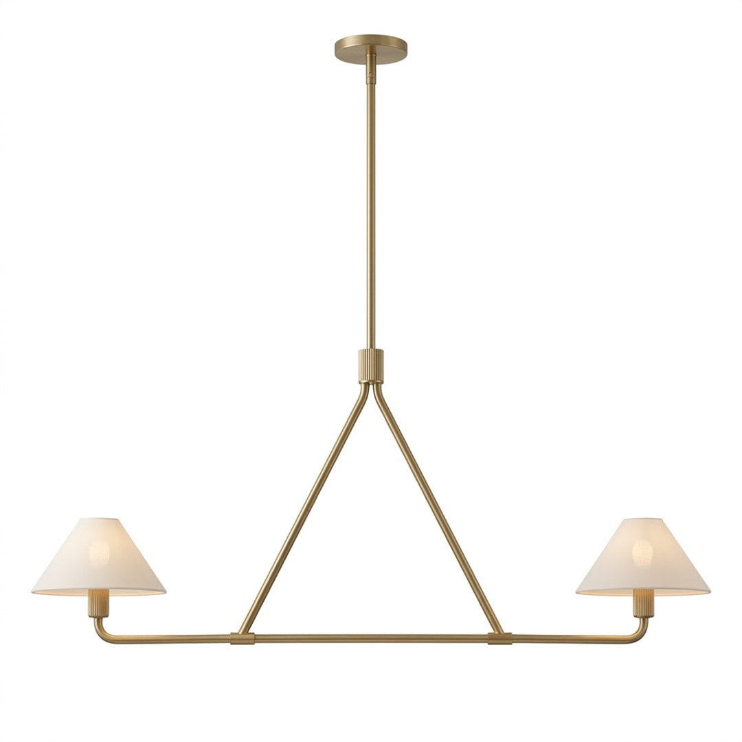 Sola black angular chandelier above dining table warm fabric drum shade light japandi interior