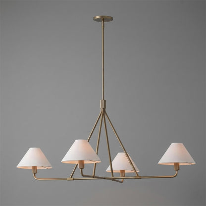 Sola black angular chandelier above dining table warm fabric drum shade light japandi interior