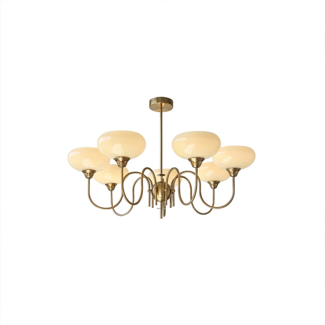 Solari gold chandelier 7-light cream yellow gradient glass large cluster white background