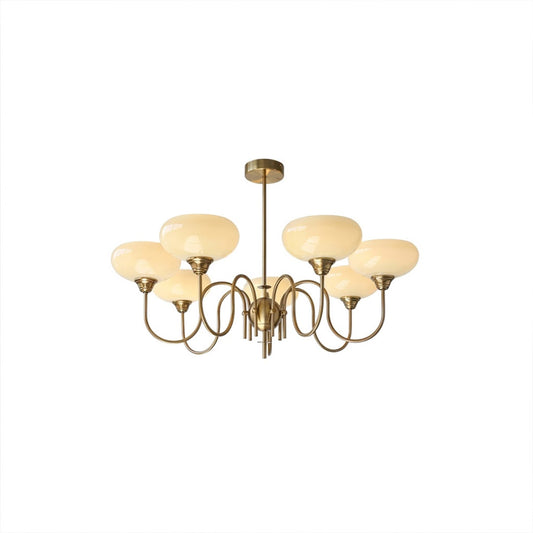 Solari gold chandelier 7-light cream yellow gradient glass large cluster white background