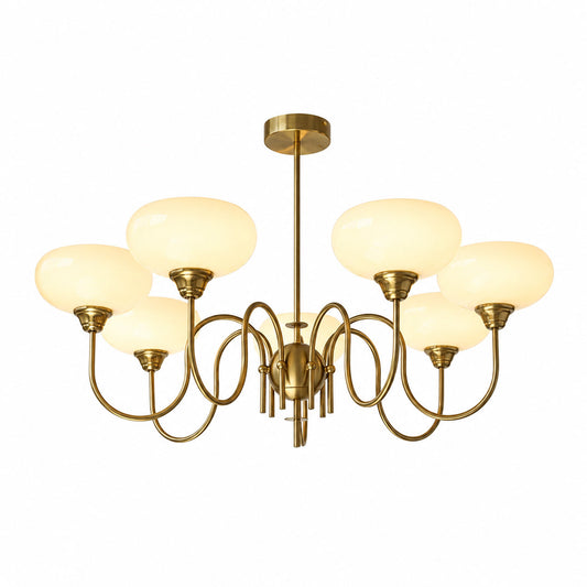 Solari gold chandelier 7-light cream yellow gradient glass large cluster white background