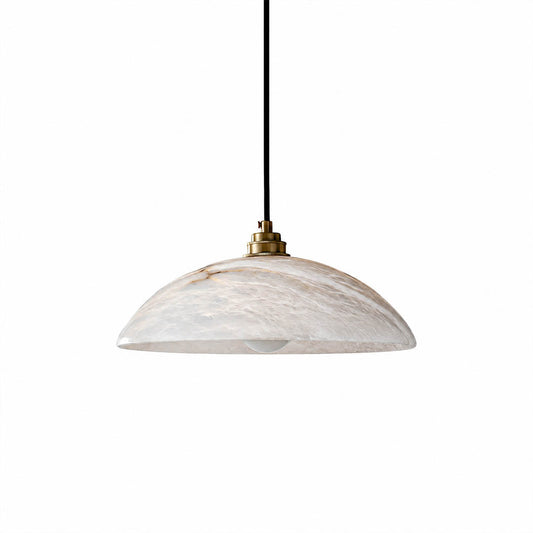 Sole alabaster pendant light large natural stone dome gold metal organic veining modern white background front view