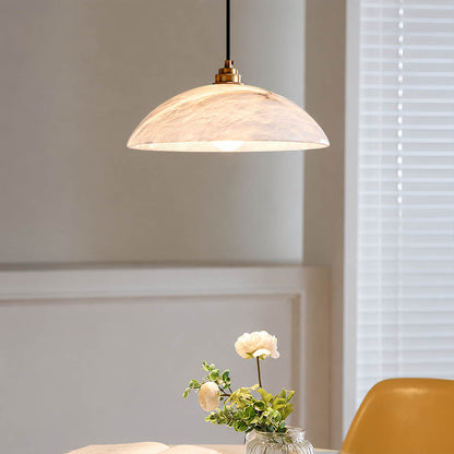 Sole alabaster pendant light dome disc shape side view profile natural stone gold metal modern organic