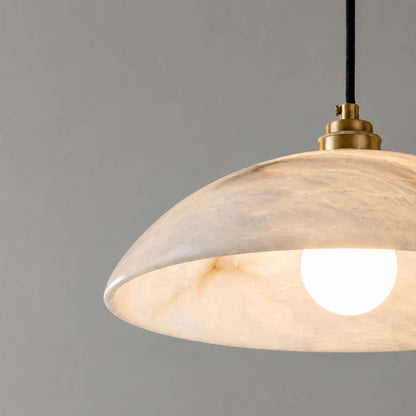 Sole alabaster pendant light dome disc shape side view profile natural stone gold metal modern organic