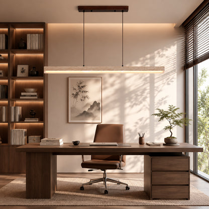 Sole travertine pendant light conference reception oversized warm glow travertine stone disc commercial interior styled