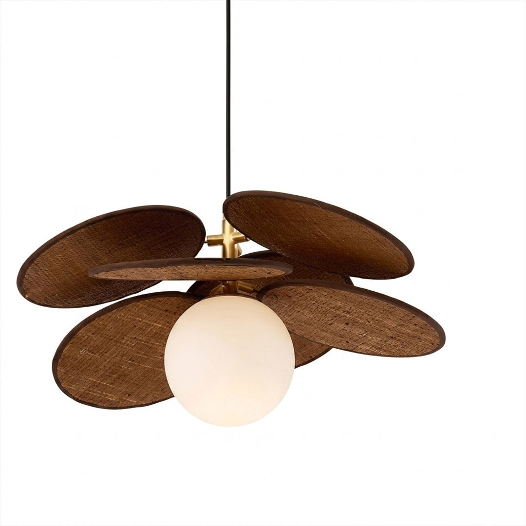 Solene wabi-sabi chandelier above living room boho organic modern interior warm light