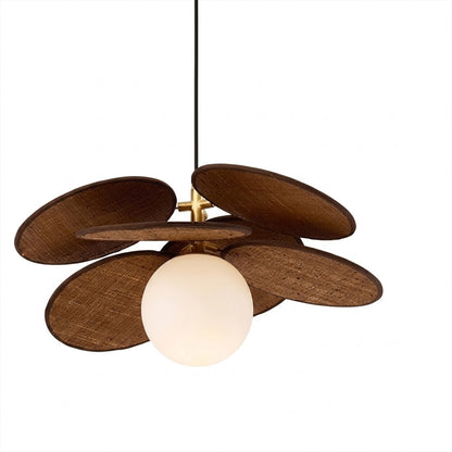 Solene wabi-sabi chandelier above living room boho organic modern interior warm light