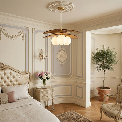Solene wabi-sabi chandelier above living room boho organic modern interior warm light