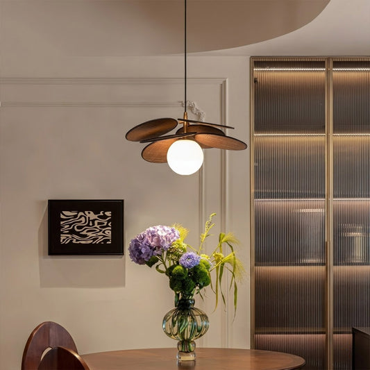 Solene wabi-sabi chandelier above living room boho organic modern interior warm light