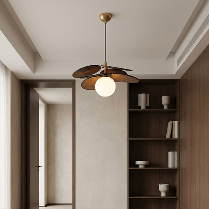 Solene wabi-sabi chandelier above living room boho organic modern interior warm light