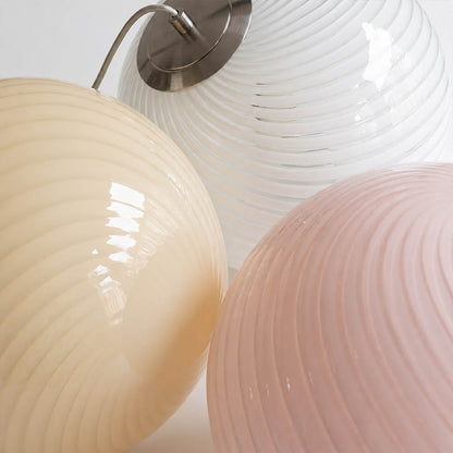 Spira pendant light signature spiral ribbed hand blown glass texture swirled surface detail close up craftsmanship authentic Italian tradition inspired